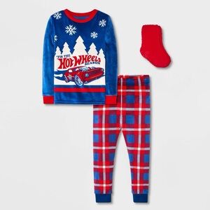 Toddler Boys nwt 2pc Hot Wheels Snuggly Soft Pajama Set with Socks - Navy Blue